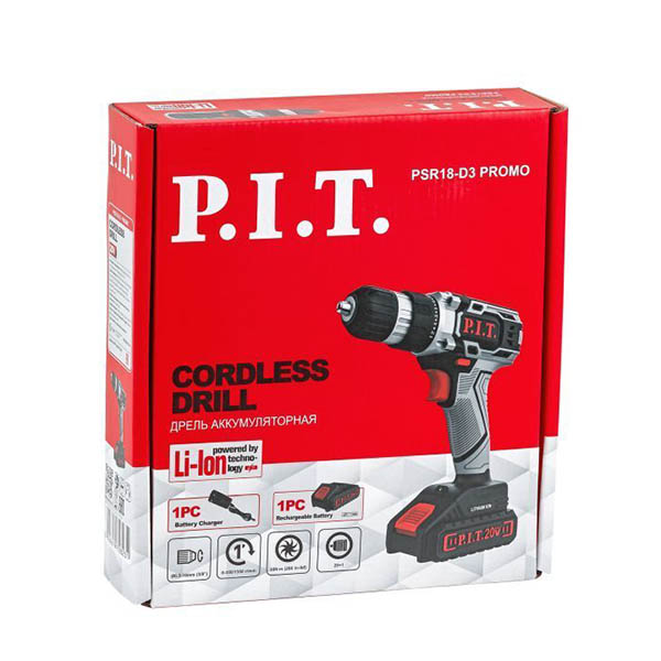 Дрель аккумуляторная, 20 В, 0-350/1350 об/мин, 30 Нм