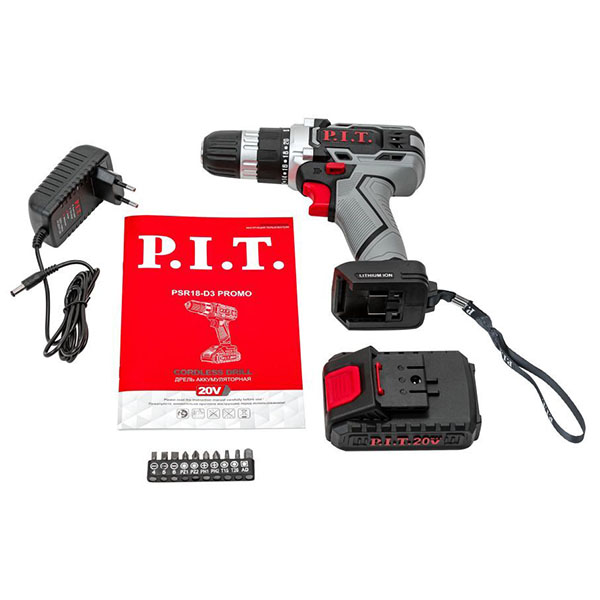 Дрель аккумуляторная, 20 В, 0-350/1350 об/мин, 30 Нм