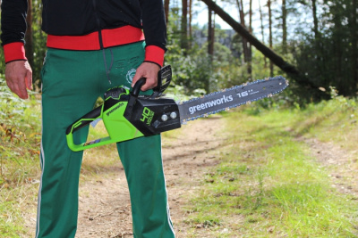 Цепная пила аккумуляторная Greenworks 40V GD40CS18K2 (1хАКБ 2Ач и ЗУ) 40см