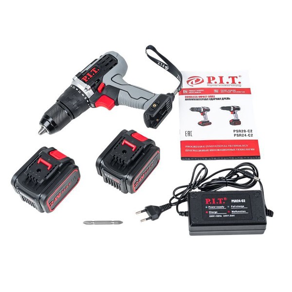 Дрель аккумуляторная, 24В, (24В, 2 Li акк.2Ач,2 ск,65Нм,металл.патрон, ударный, фикс.шпинделя