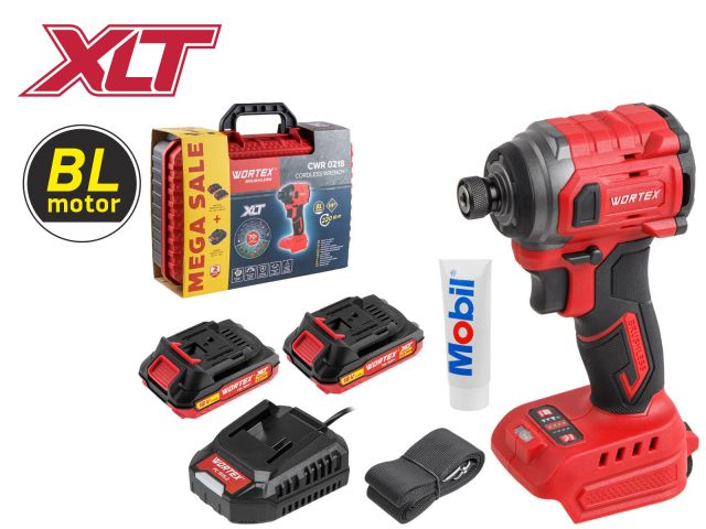 Аккум. ударный гайковерт/винтоверт WORTEX CWR 0218 в чем. XLT 2x2 А*ч, БЕСЩЕТ., 18 В, 220 Н*м (внутр. шестигр. 1/4