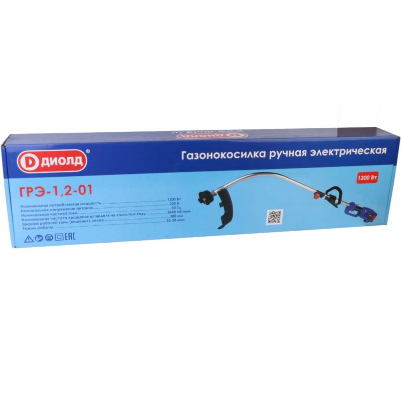 Газонокосилка ручная электрическая, 220В/50Гц, 1200Вт, 8600об/мин, 380мм,изогнутая штанга