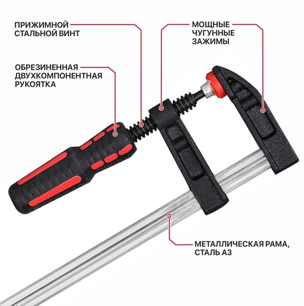 Струбцина винтовая P.I.T. ADVANCE HCLF01-0150, 150 мм, тип F, 50х140 мм, 1500 Н, сталь/чугун_2