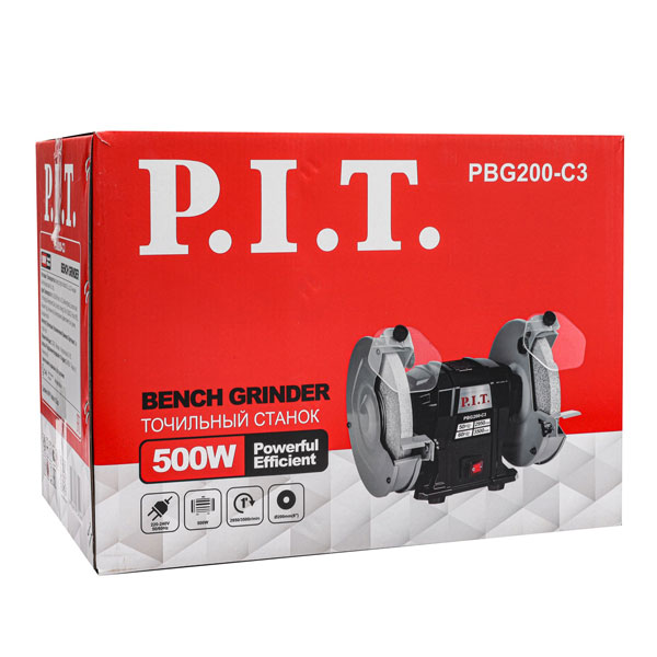 Станок точильный электрич. P.I.T. PBG200-C3 (500Вт, 2950об/мин, Ø200х12,7х20/200х16х20мм, пылезащ.)