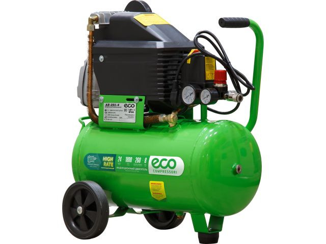 Компрессор ECO AE-251-4 коаксиальный (260 л/мин, 8 атм, коаксиальный, масляный, ресив. 24 л, 220 В, 1.80 кВт)