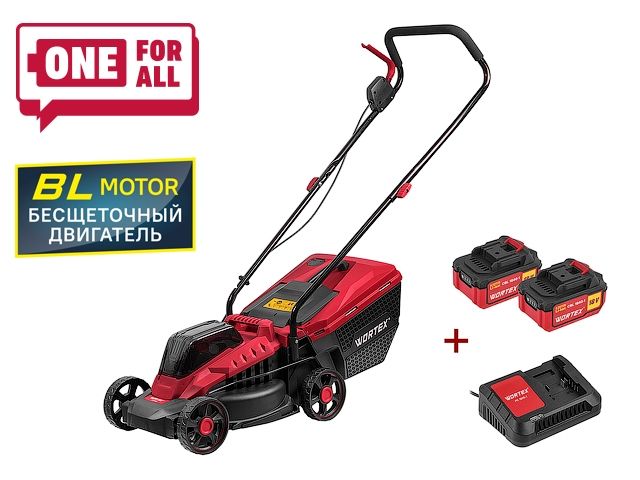 Газонокосилка аккумуляторная WORTEX CLM 3336 ALL1 XLT SET БЕСЩЁТ.ДВИГ., 18В+18В, 2акб, 4Ач, шир.3 (выс. 30-75 мм, травосборник 30 л)_2