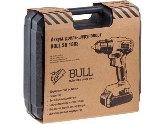 Аккум. дрель-шуруповерт BULL SR 1803 в чем. БЕСЩЕТ., 18 В, 50 Н*м, 2*2 А*ч акб, БЗП 10 мм