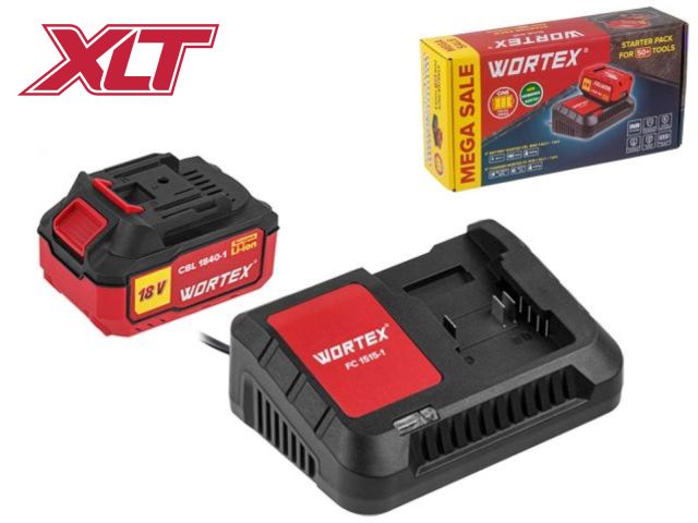 Набор аккумулятор 4 А*ч и зарядное устройство 1х2 А WORTEX ALL1 в кор. МЕГА АКЦИЯ (18.0 В, 4.0 А*ч, индикатор заряда, обрезиненный корпус, зарядное: 1