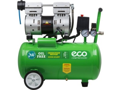 Компрессор ECO AE-25-OF1 безмасляный (140 л/мин, 8 атм, коаксиальный, безмасляный, ресив. 24 л, 220 В, 0,8 кВт)