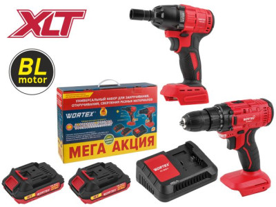 Набор аккум. инструмента WORTEX шуруповерт + гайковерт МЕГА АКЦИЯ в кор. ALL1 (Аккум. дрель-шур. WORTEX LX BD 1820 Li + Аккум. гайковерт WORTEX CWR 03