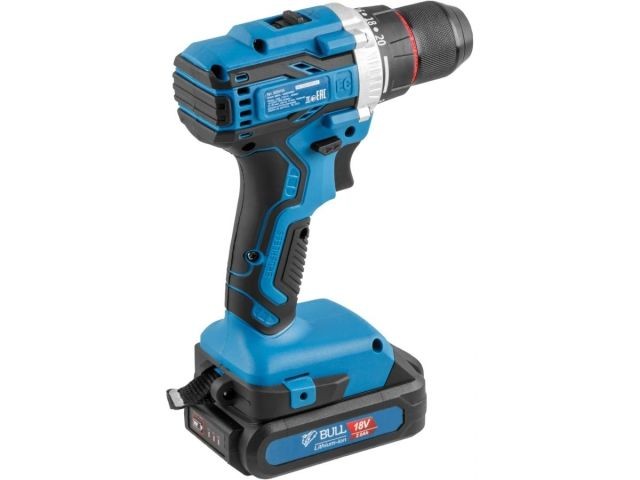 Аккум. дрель-шуруповерт BULL SR 1803 в чем. БЕСЩЕТ., 18 В, 50 Н*м, 2*2 А*ч акб, БЗП 10 мм