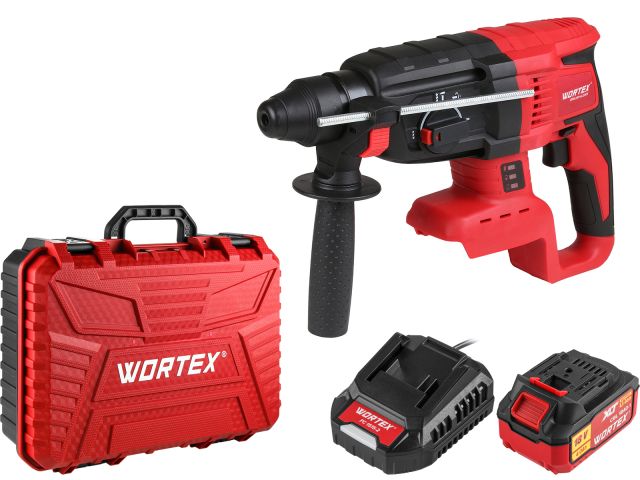 Аккум. перфоратор WORTEX CRH 1824-2 в чем. ALL1 XLT SET БЕСЩЕТ., 18 В, 2.6 Дж, 26 мм, 1х4 А*ч