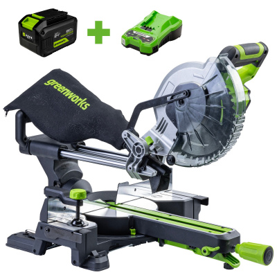 Пила торцовочная Greenworks GD24MS216 24V бесщеточная с протяжкой (1хАКБ 8Ач и ЗУ)