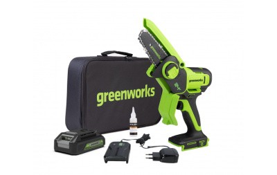 Цепная мини пила аккумуляторная Greenworks 24V G24MCS10 (1хАКБ 4Ач и ЗУ) 10см