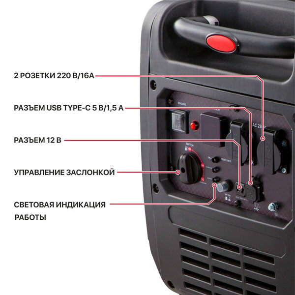 Генератор бензиновый инверторный P.I.T. PGE4500-G (4,5/4,2 кВт, 236см³, 4 такт, 2х220В, 12В, 18,3А)_2