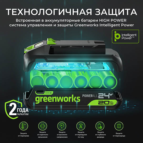 Аккумулятор Greenworks 24V 5Ач High Power G24HP5