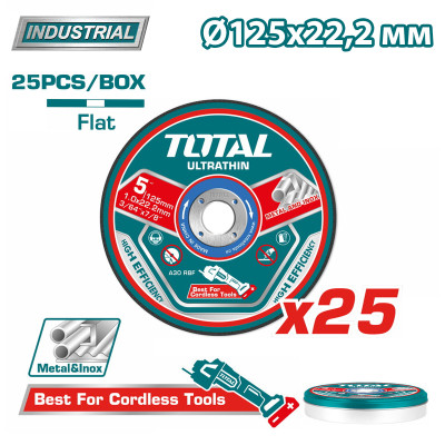 Круг отрезной 125x1,0x22,2 мм по нержавеющей стали TOTAL TAC21012525 (25 шт)