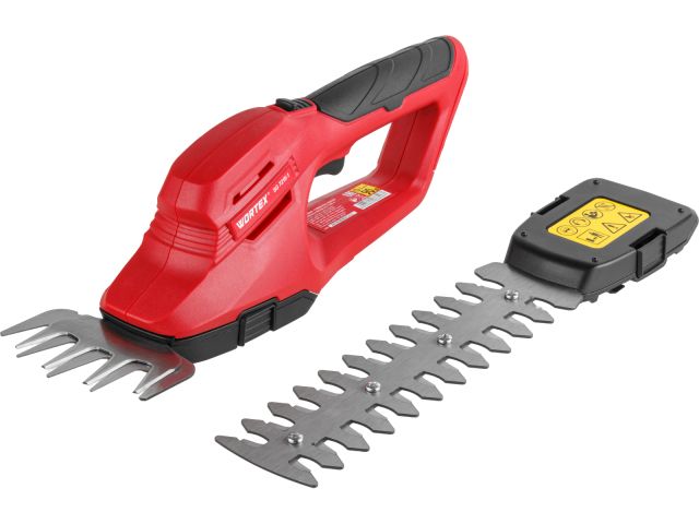 Аккум. ножницы садовые WORTEX SG 7215-1 в кор. + насадка-кусторез (7.2 В, 1 акк., 2.0 А/ч, Li-Ion, шир. 100 мм (для травы), длина 200 мм (кусторез))