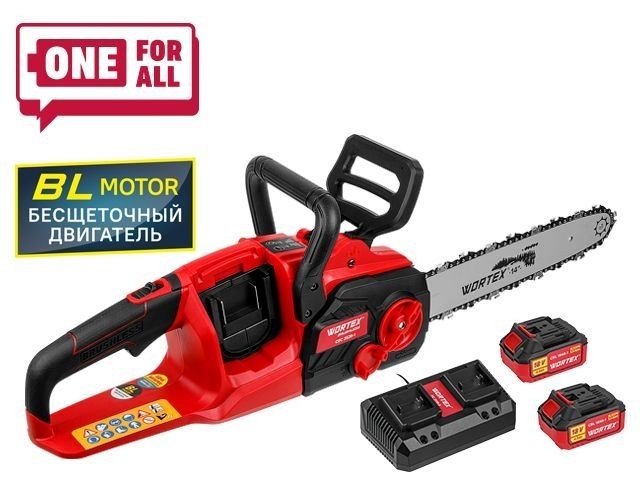 Аккум. пила цепная WORTEX CEC 3536-1 шина 35 см (14"), 3/8" LP, 1.3 мм с акб и зу ALL1 XLT SET