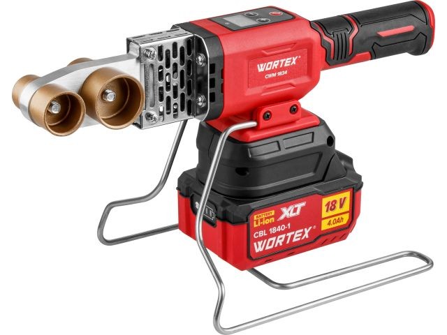 Аккум. сварочный аппарат для полимерных труб WORTEX CWM 1834 ALL1 XLT SET с акб и зу+3 насадки
