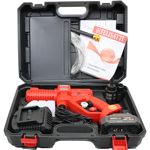 Аккумуляторная мойка высокого давления (кейс, 1 аккум. 4,0Ач, ЗУ 4А), 18В, макс. расход 4,9 л/мин, давление 40 бар, бещет. двигатель