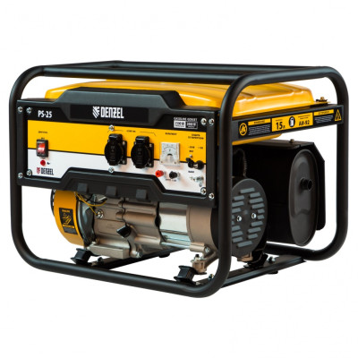 Генератор бензиновый PS-25, 2,5 кВт, 230В, 15л, ручной стартер// Denzel