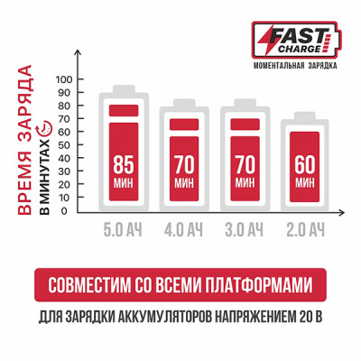 Зарядное устройство, 20В, ток 4.0А, 100Вт, для всех акб 20В системы OnePower