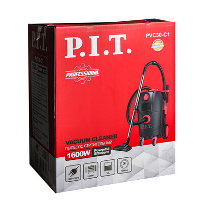 Пылесос строительный электрич. P.I.T. PVC30-C1, 1600 Вт, роз. 2 кВт, бак 30 л, ударопрочный пластик