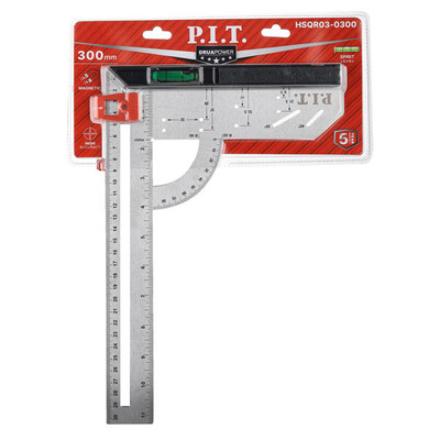 Угольник разметочный магнитный с пузырьковым уровнем P.I.T. DRUA HSQR03-0300 (300мм, транспортир)