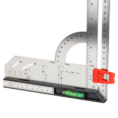 Угольник разметочный магнитный с пузырьковым уровнем P.I.T. DRUA HSQR03-0300 (300мм, транспортир)