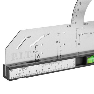 Угольник разметочный магнитный с пузырьковым уровнем P.I.T. DRUA HSQR03-0300 (300мм, транспортир)