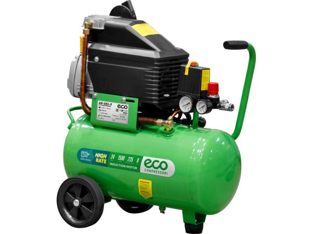 Компрессор ECO AE-251-3 коаксиальный (235 л/мин, 8 атм, коаксиальный, масляный, ресив. 24 л, 220 В, 1.50 кВт)