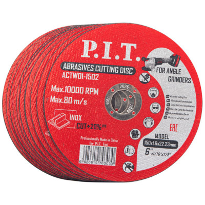 Диск отрезной по металлу P.I.T. 150x22,2x1,6 мм 10 шт в уп.