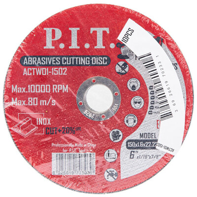 Диск отрезной по металлу P.I.T. 150x22,2x1,6 мм 10 шт в уп.