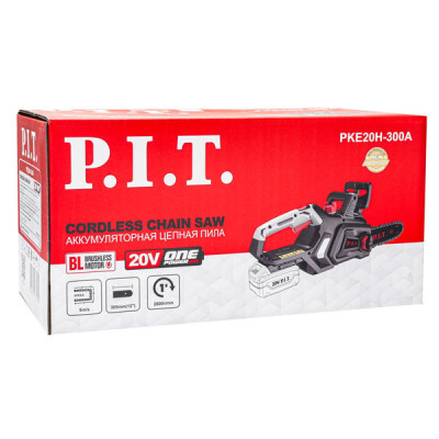 Пила цепная аккум. бесщёточная P.I.T. PKE20H-300A SOLO, 20В, 12"/300мм, 2600 об/мин, ск. цепи 5м/с
