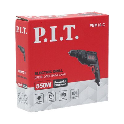 Дрель электрическая, 550 Вт, БЗП, реверс, рег.скорости, 0-3300 об/мин PIT