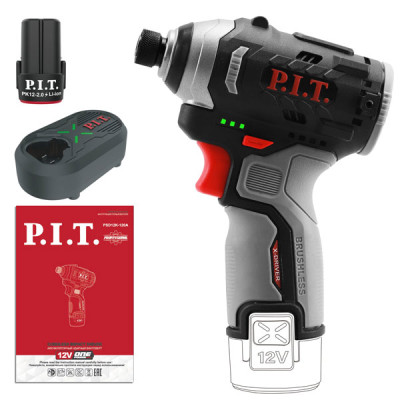 Винтоверт IMPACT аккум. бесщёточный P.I.T. PSD12K-120A/1 (12В, 120Нм, 3 ск, HEX 1/4", 1 акб 2Ач, ЗУ)